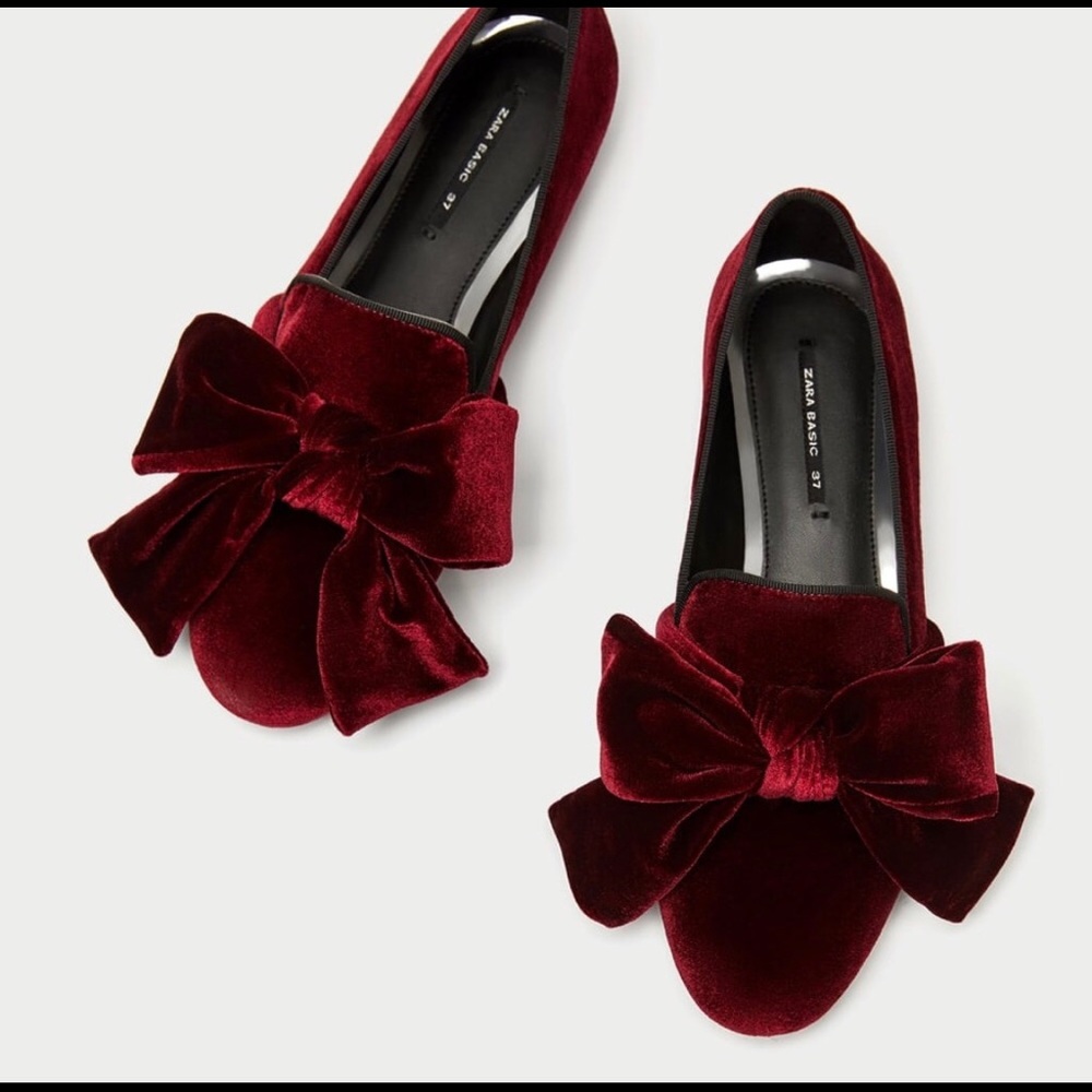 ZARA velvet loafers with bow